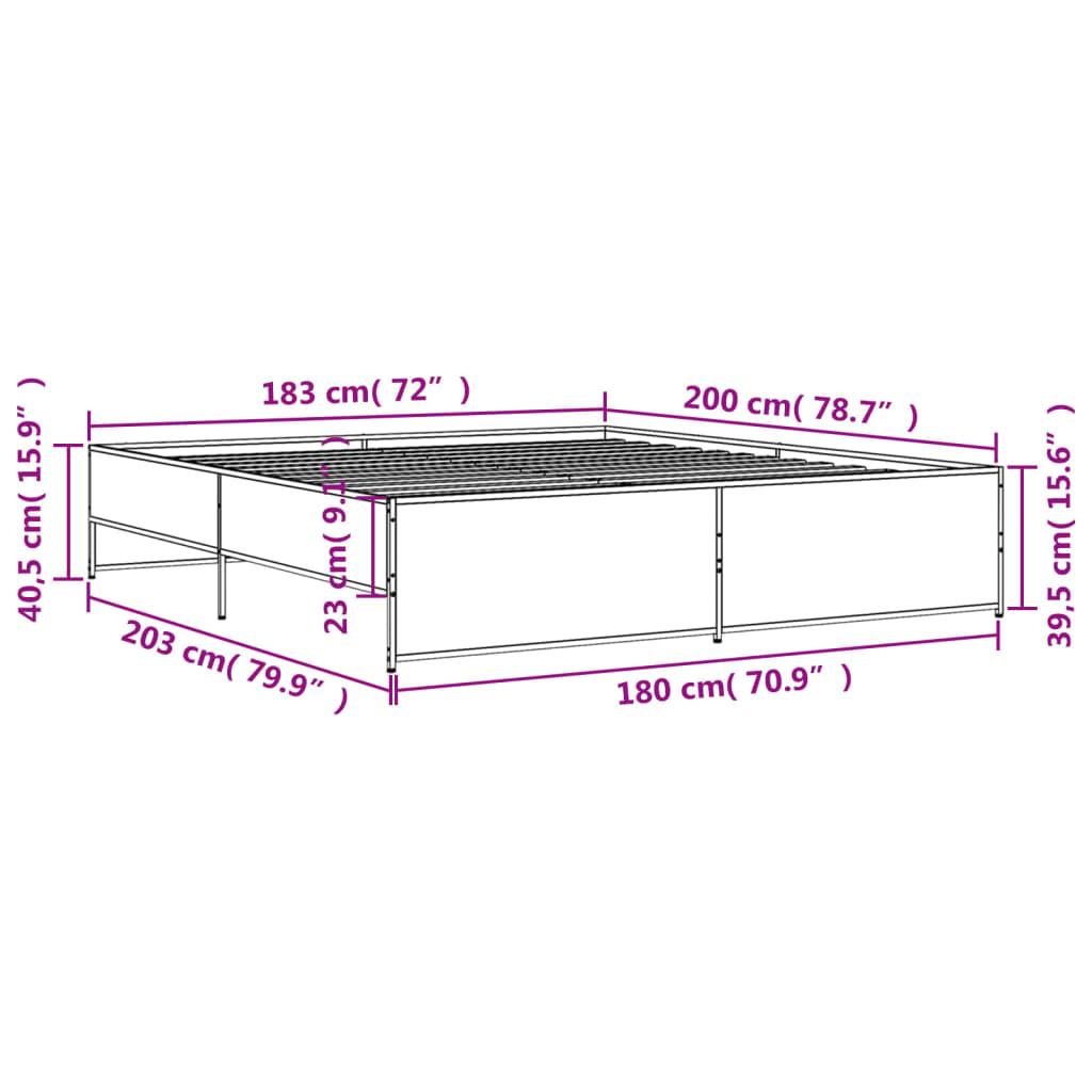 Bed Frame without Mattress Sonoma Oak 180x200 cm Super King
