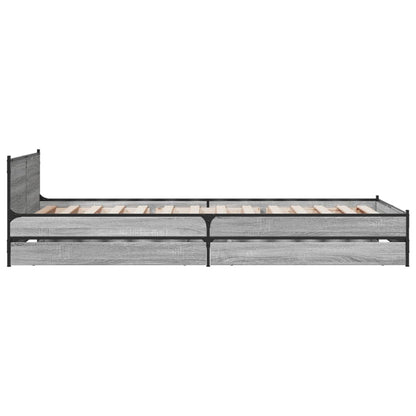 Bed Frame with Drawers without Mattress Grey Sonoma 100x200 cm