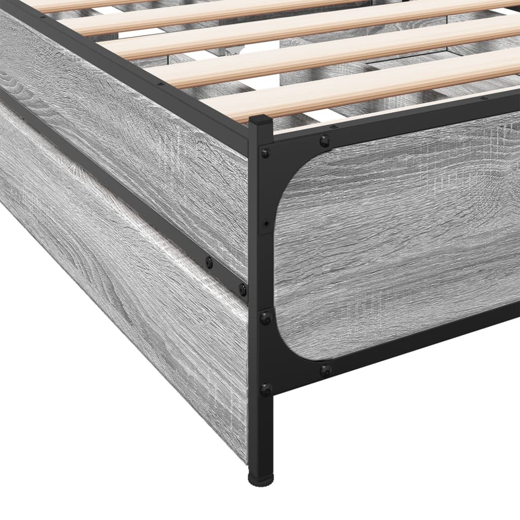 Bed Frame with Drawers without Mattress Grey Sonoma 100x200 cm