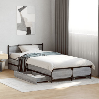 Bed Frame with Drawers without Mattress Grey Sonoma 100x200 cm