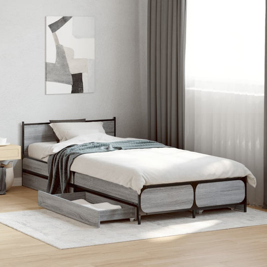 Bed Frame with Drawers without Mattress Grey Sonoma 100x200 cm