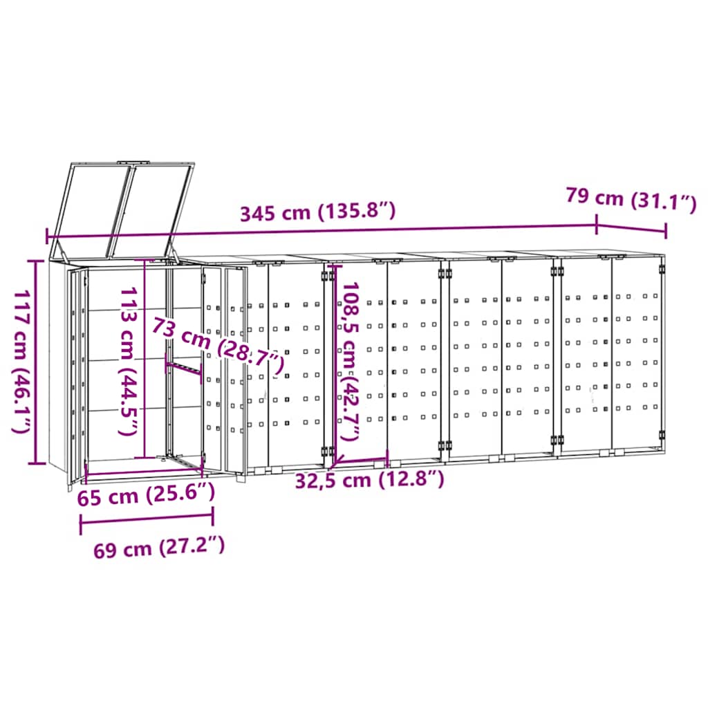 Wheelie Bin Storage for 5 Bins Black 345x79x117 cm Steel