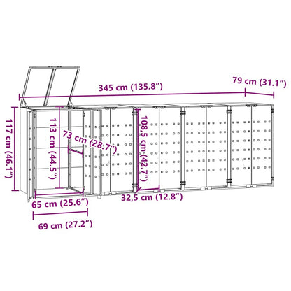 Wheelie Bin Storage for 5 Bins Black 345x79x117 cm Steel