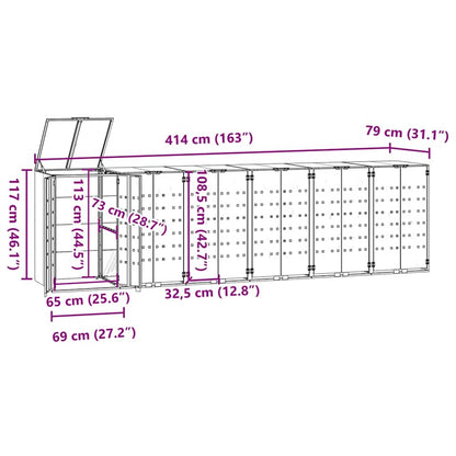 Wheelie Bin Storage for 6 Bins Black 414x79x117 cm Steel