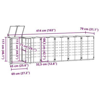 Wheelie Bin Storage for 6 Bins Grey 414x79x117 cm Steel