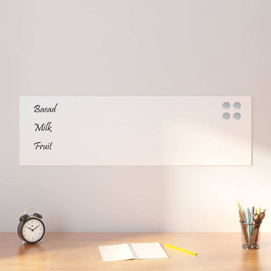 Wall-mounted Magnetic Board White 100x30 cm Tempered Glass