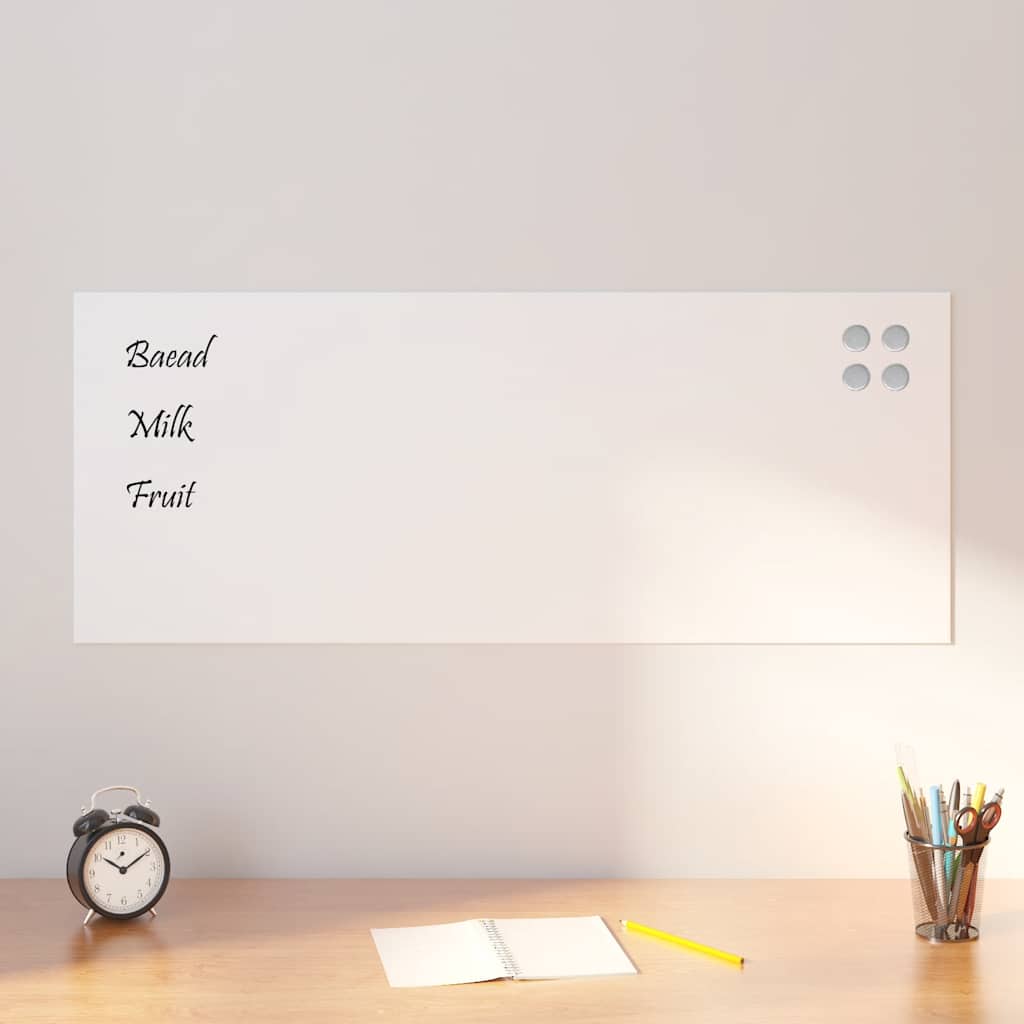 Wall-mounted Magnetic Board White 100x40 cm Tempered Glass