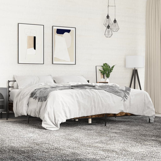 Bed Frame without Mattress Smoked Oak 180x200 cm Super King