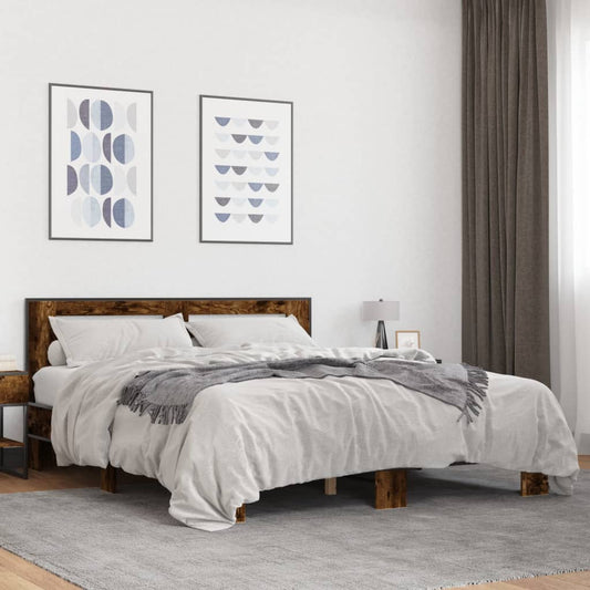 Bed Frame without Mattress Smoked Oak 150x200 cm King Size