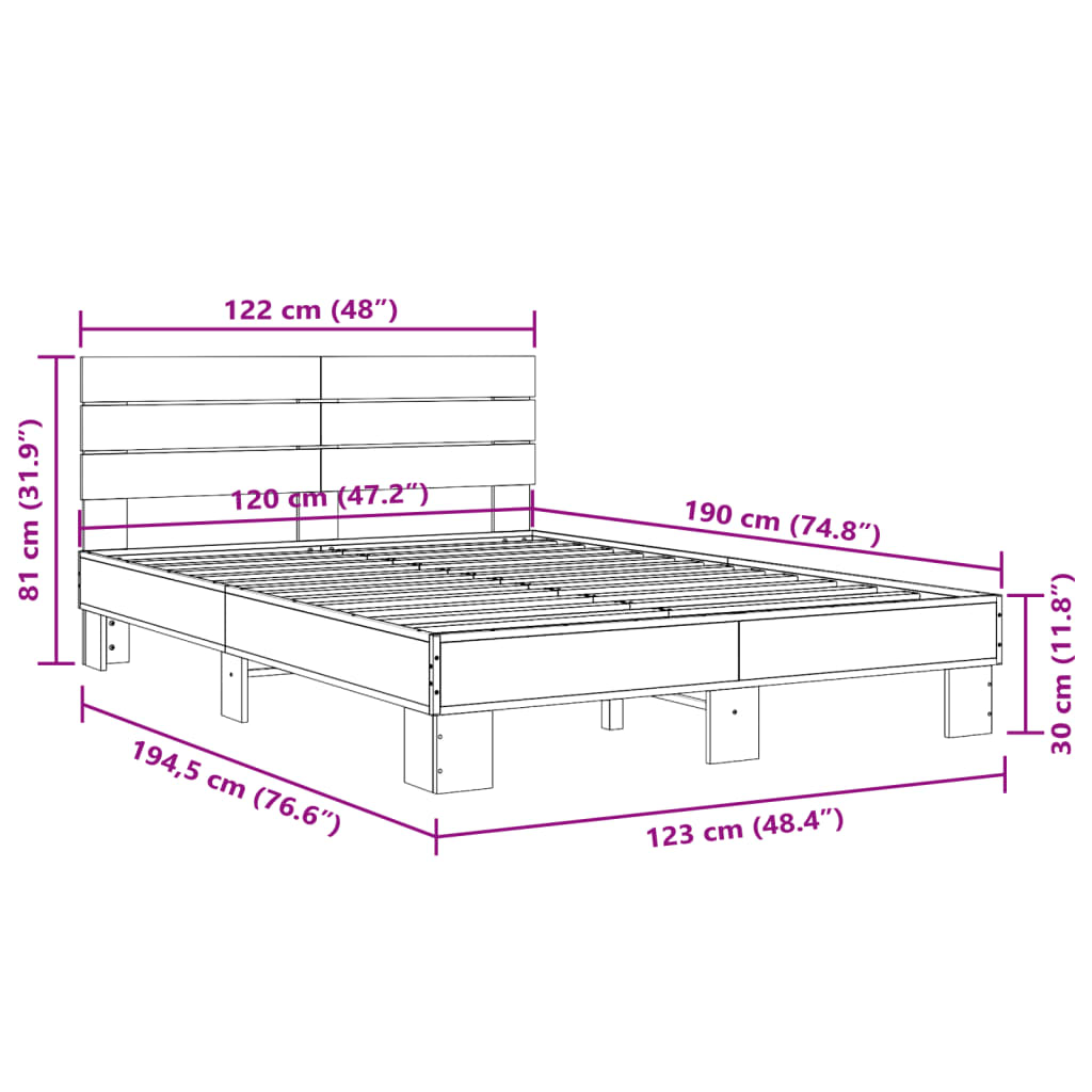 Bed Frame without Mattress Smoked Oak 120x190 cm Small Double