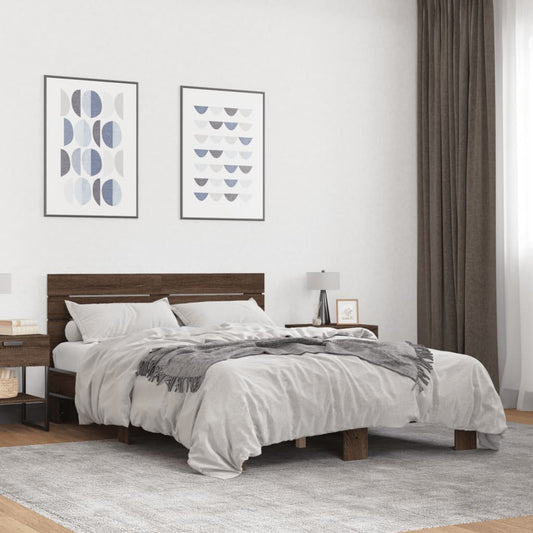 Bed Frame without Mattress Brown Oak 140x190 cm