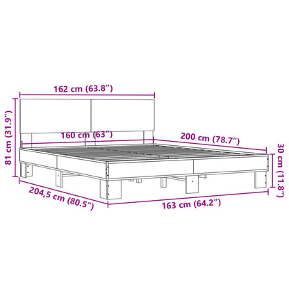Bed Frame without Mattress Grey Sonoma 160x200 cm