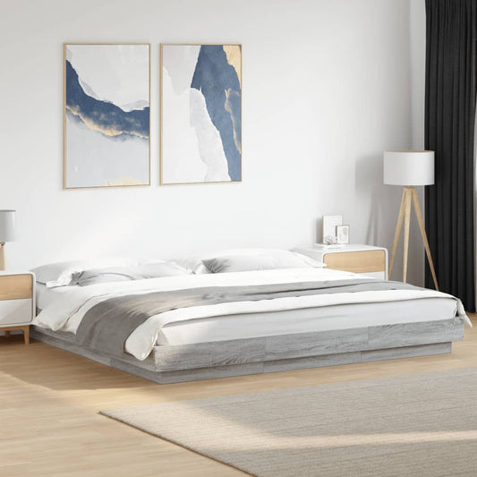 Bed Frame with LED Lights without Mattress Grey Sonoma 200x200cm