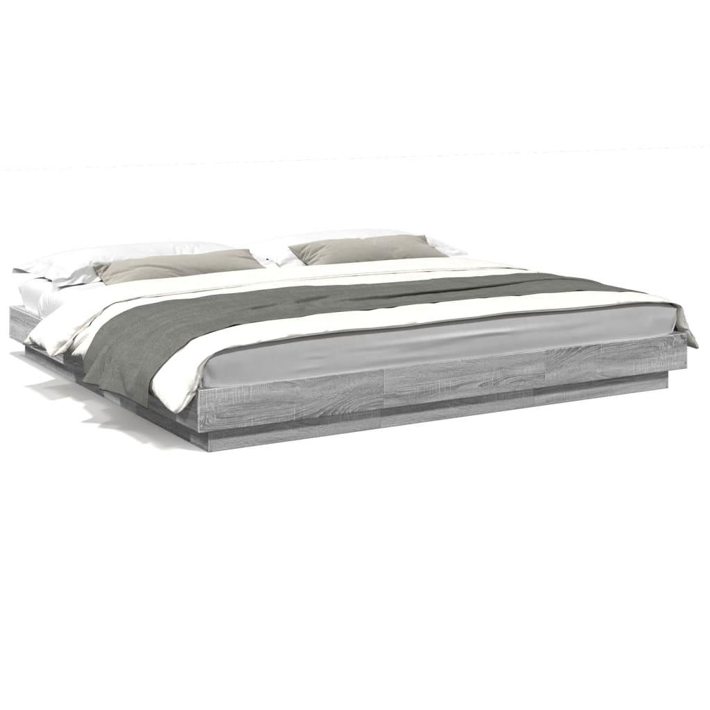 Bed Frame with LED Lights without Mattress Grey Sonoma 180x200cm