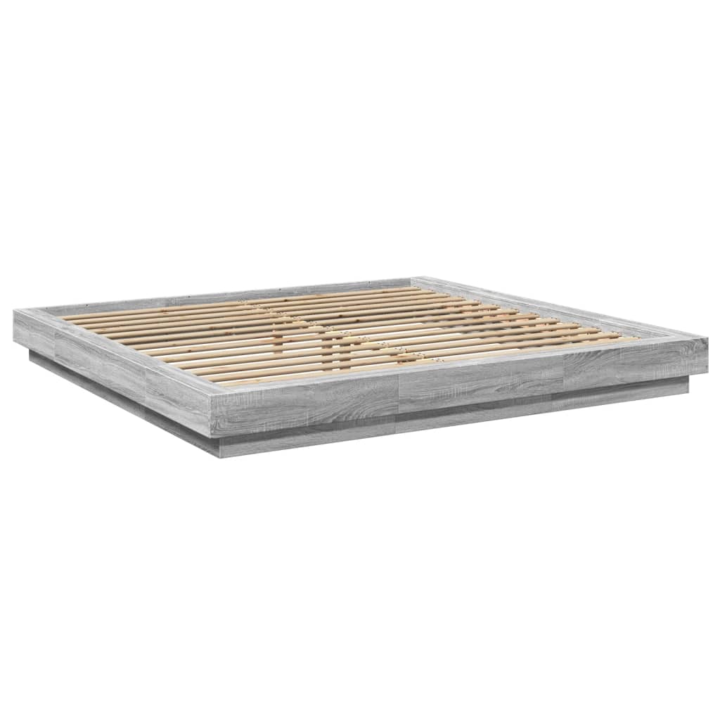 Bed Frame with LED Lights without Mattress Grey Sonoma 180x200cm