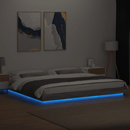 Bed Frame with LED Lights without Mattress Grey Sonoma 180x200cm