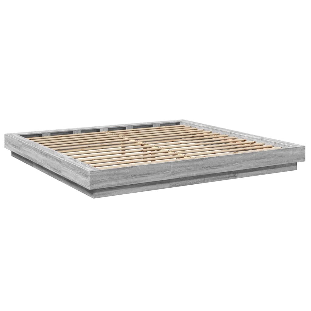Bed Frame with LED Lights without Mattress Grey Sonoma 180x200cm