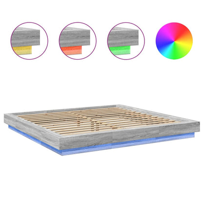 Bed Frame with LED Lights without Mattress Grey Sonoma 180x200cm
