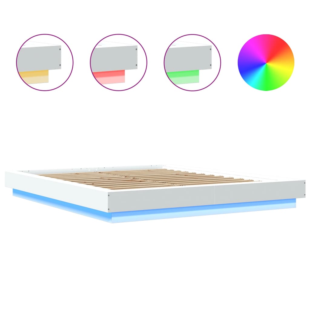 Bed Frame with LED Lights without Mattress White 160x200cm