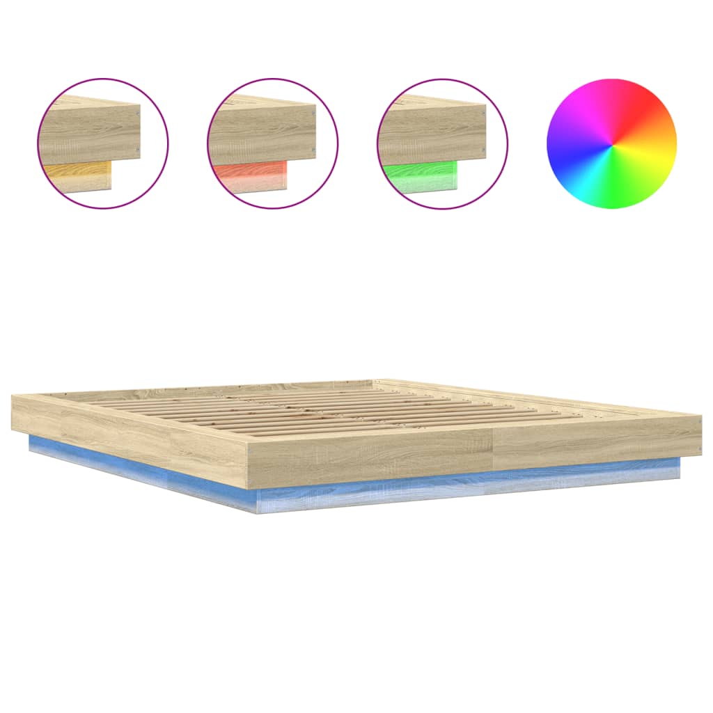 Bed Frame with LED Lights without Mattress Sonoma Oak 160x200cm
