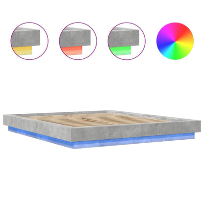 Bed Frame with LED Lights without Mattress Concrete Grey 160x200cm