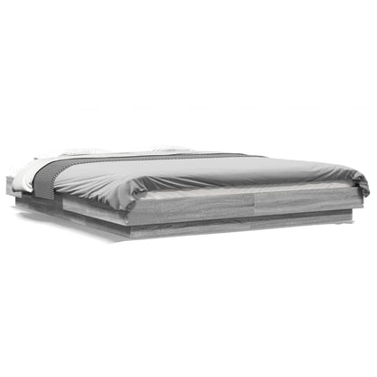 Bed Frame with LED Lights without Mattress Grey Sonoma 160x200cm