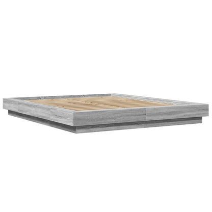 Bed Frame with LED Lights without Mattress Grey Sonoma 160x200cm