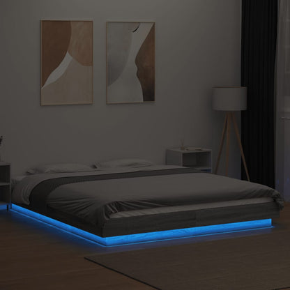 Bed Frame with LED Lights without Mattress Grey Sonoma 160x200cm