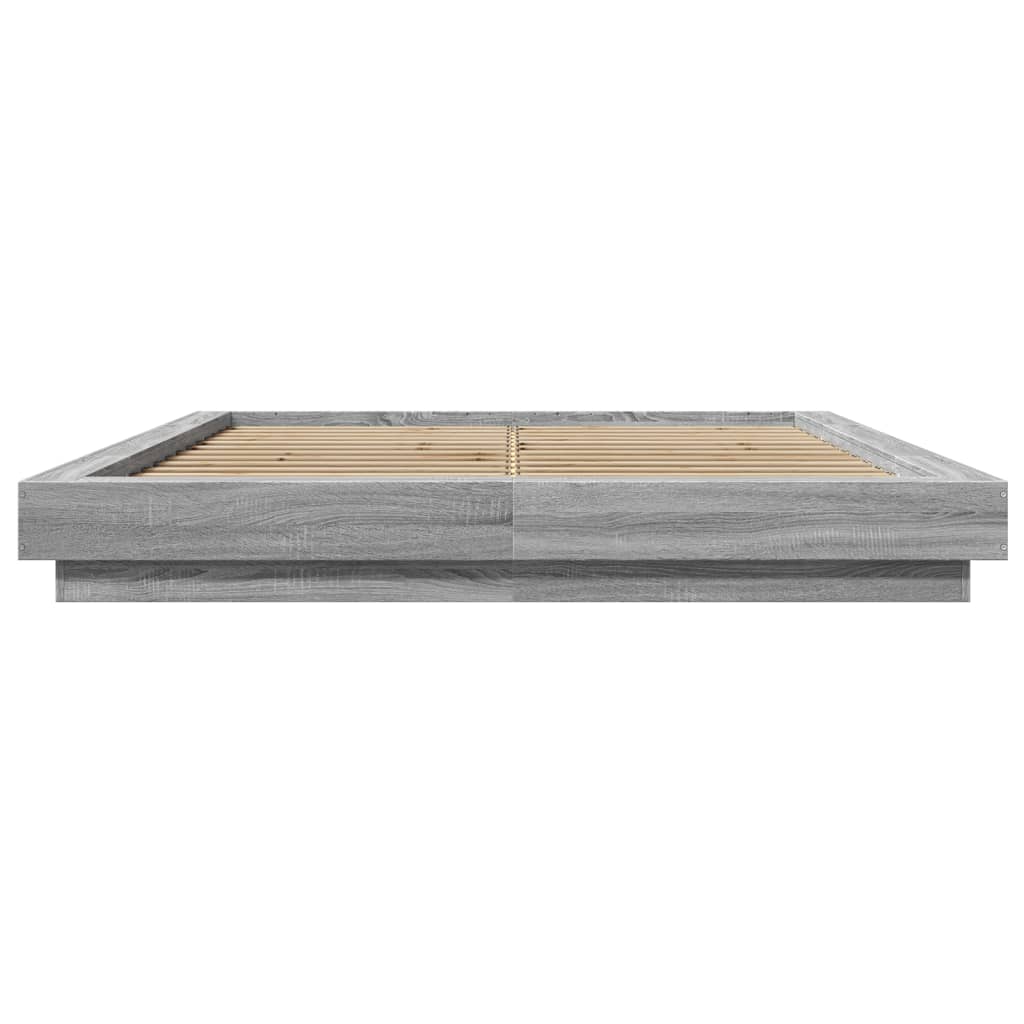 Bed Frame with LED Lights without Mattress Grey Sonoma 160x200cm