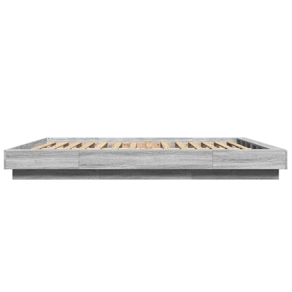 Bed Frame with LED Lights without Mattress Grey Sonoma 160x200cm