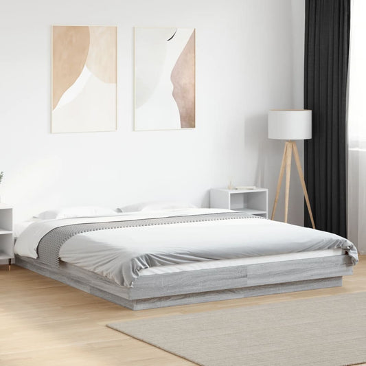 Bed Frame with LED Lights without Mattress Grey Sonoma 160x200cm