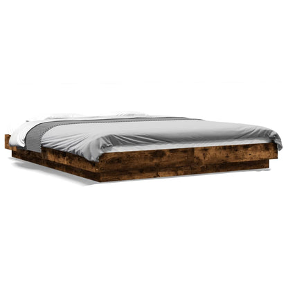 Bed Frame with LED Lights without Mattress Smoked Oak 150x200cm