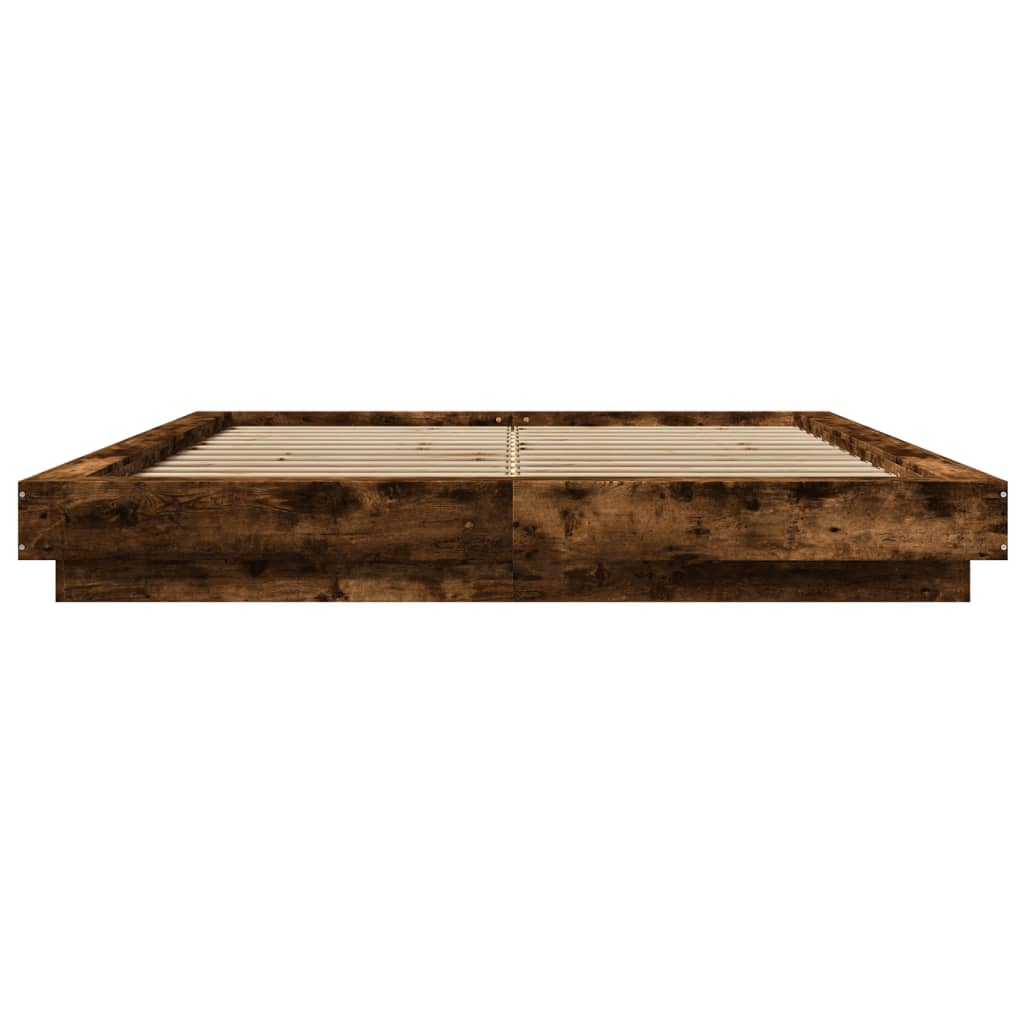 Bed Frame with LED Lights without Mattress Smoked Oak 150x200cm