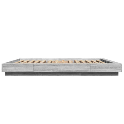 Bed Frame with LED Lights without Mattress Grey Sonoma 150x200cm