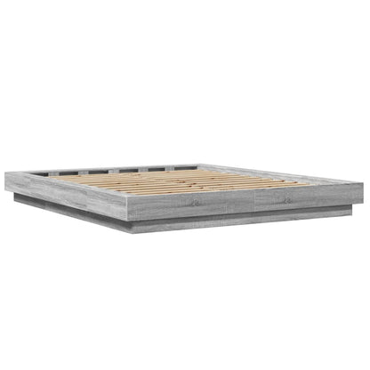 Bed Frame with LED Lights without Mattress Grey Sonoma 150x200cm