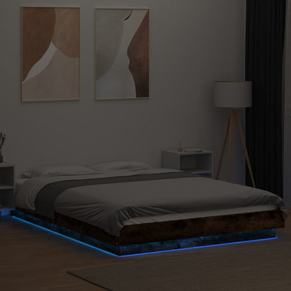 Bed Frame with LED Lights without Mattress Smoked Oak 120x200cm