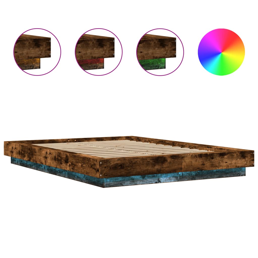 Bed Frame with LED Lights without Mattress Smoked Oak 120x200cm