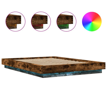 Bed Frame with LED Lights without Mattress Smoked Oak 120x200cm