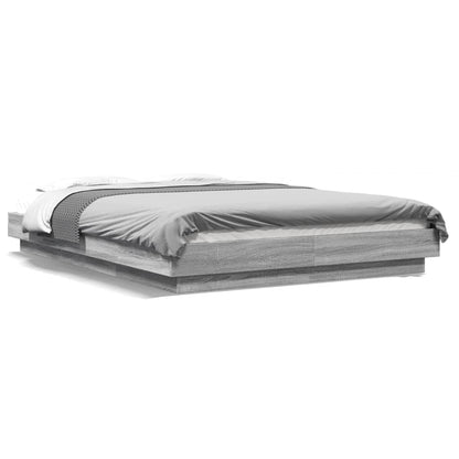 Bed Frame with LED Lights without Mattress Grey Sonoma 120x200cm