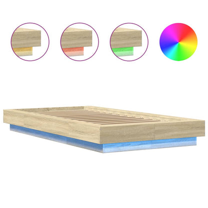 Bed Frame with LED Lights without Mattress Sonoma Oak 100x200cm