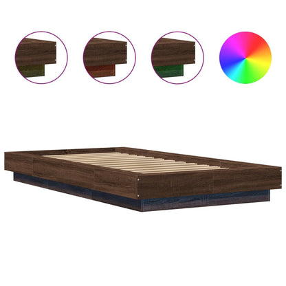 Bed Frame with LED Lights without Mattress Brown Oak 100x200cm