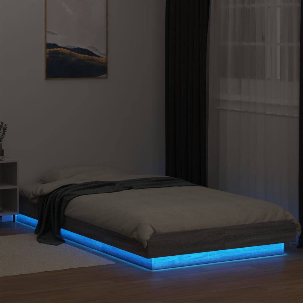 Bed Frame with LED Lights without Mattress Grey Sonoma 90x200cm