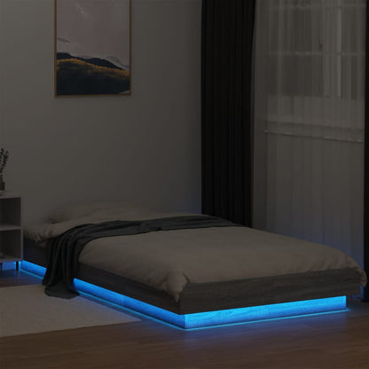 Bed Frame with LED Lights without Mattress Grey Sonoma 90x200cm