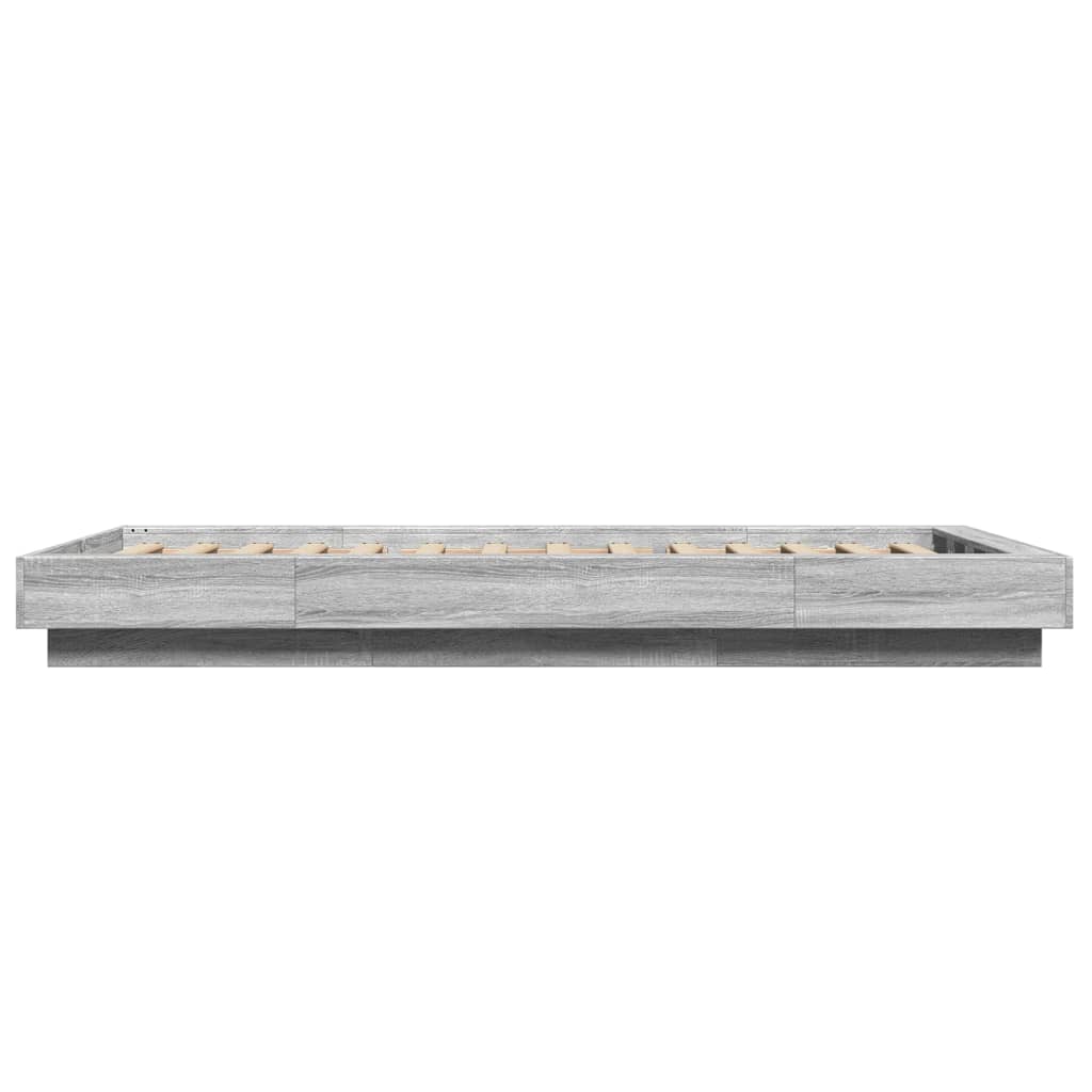 Bed Frame with LED Lights without Mattress Grey Sonoma 90x200cm