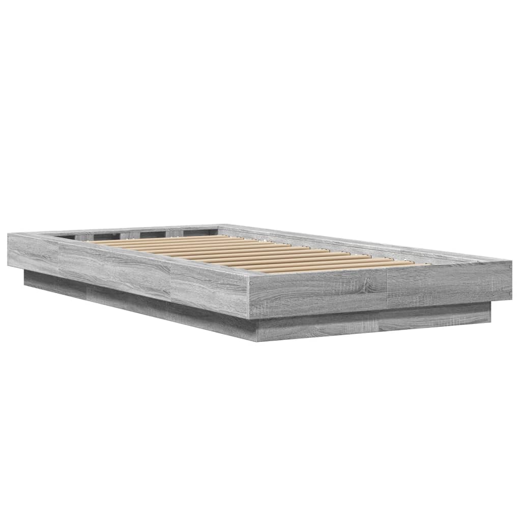 Bed Frame with LED Lights without Mattress Grey Sonoma 90x200cm