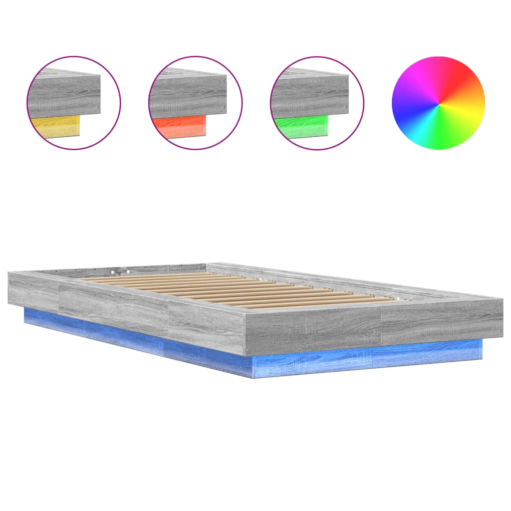 Bed Frame with LED Lights without Mattress Grey Sonoma 90x200cm