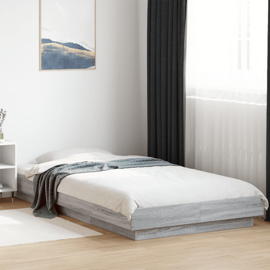 Bed Frame with LED Lights without Mattress Grey Sonoma 90x200cm