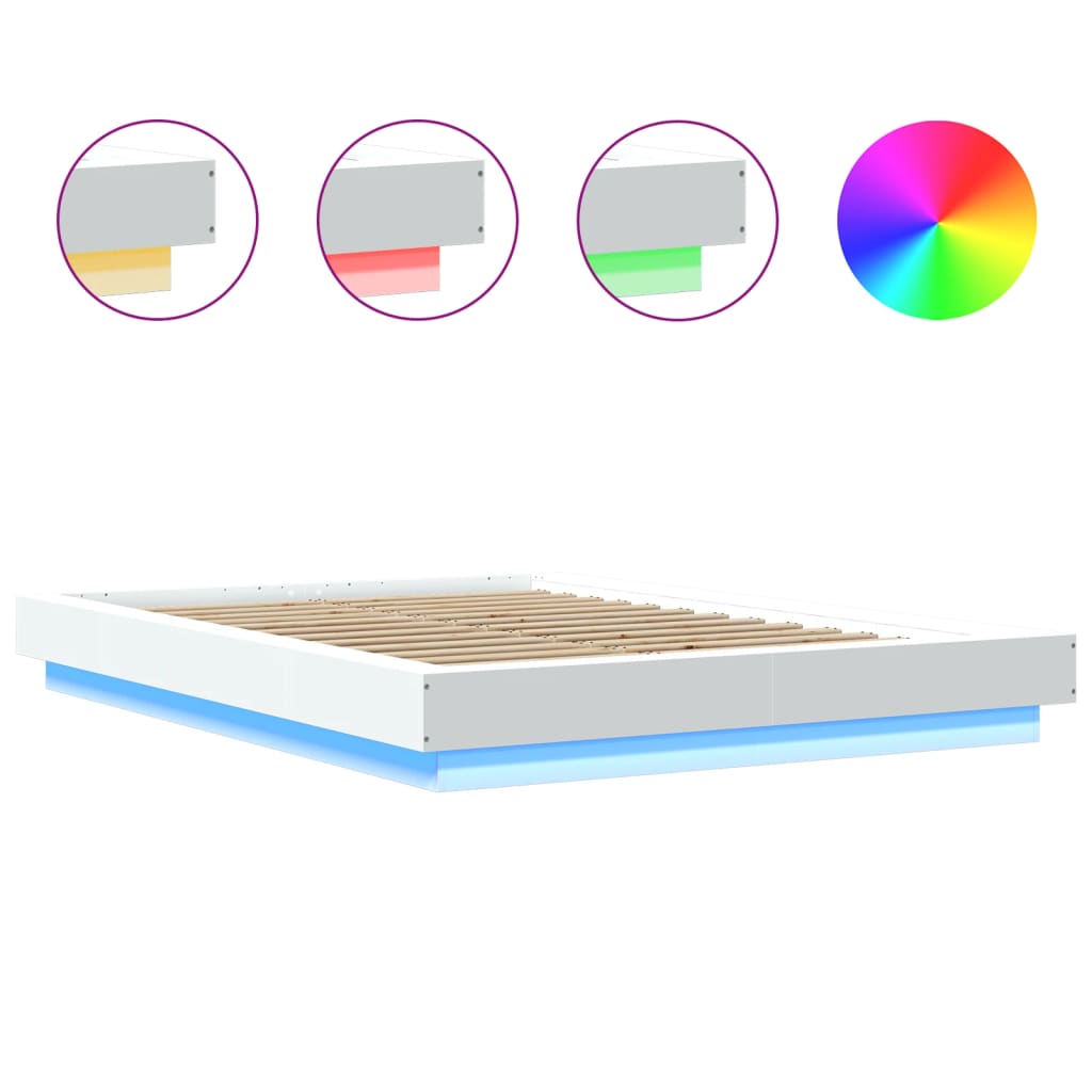 Bed Frame with LED Lights without Mattress White 140x190cm