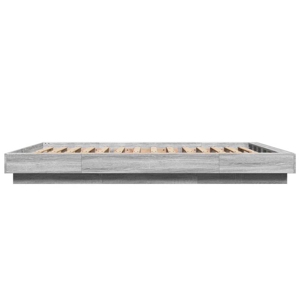 Bed Frame with LED Lights without Mattress Grey Sonoma 135x190cm