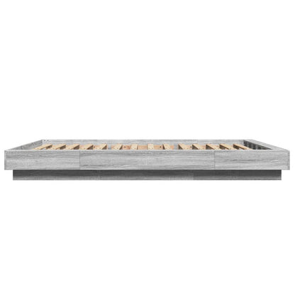 Bed Frame with LED Lights without Mattress Grey Sonoma 135x190cm